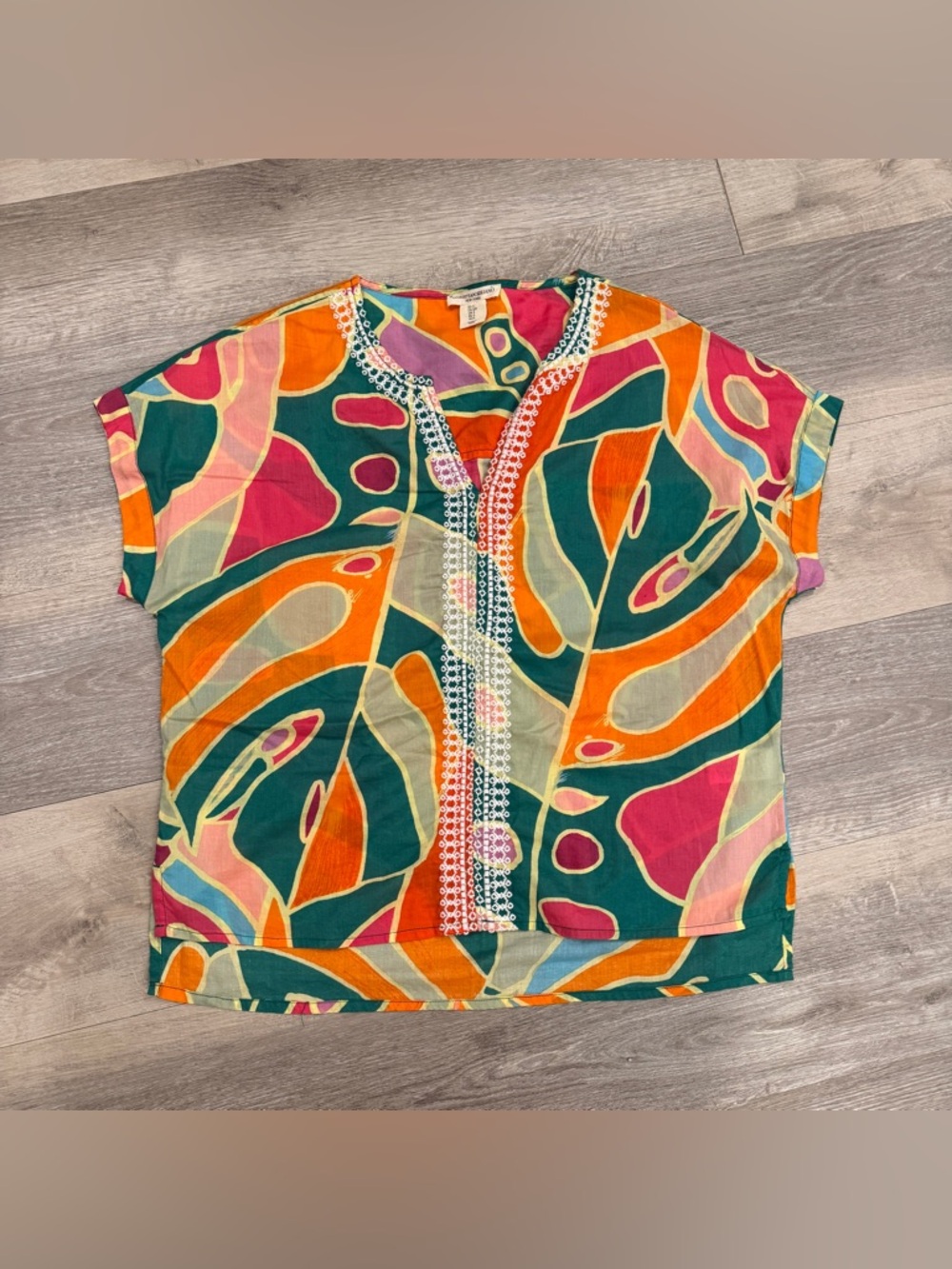 Christian Siriano Tunic Top S Colorful #Abstract Short Sleeve like new boho